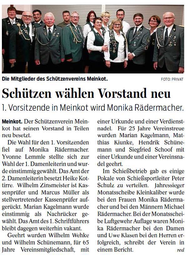 Sch&uuml;tzenverein Meinkot (Bericht der WN 01.03.19)